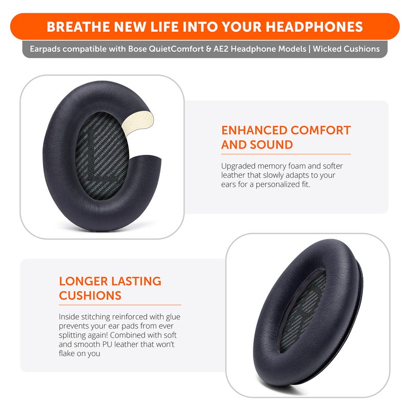 WC Wicked Cushions Upgraded Replacement Ear Pads for Bose QC35 & QC35ii (QuietComfort 35) Headphones & More - Softer Leather, Luxurious Memory Foam, Added Thickness, Extra Durability | Black - Image 4
