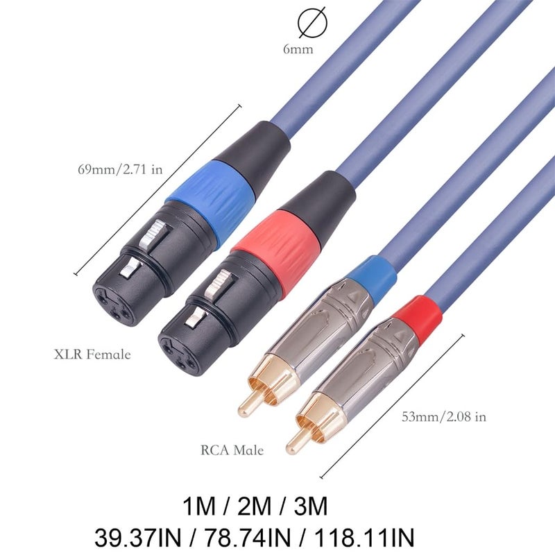 كابل صوتي أنثى 2 XLR إلى 2 RCA بطول 3 أمتار متين للاتصال الصوتي عالي الجودة - Image 3