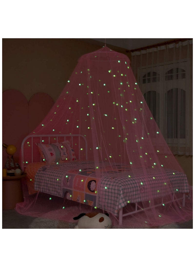 XiuWoo Canopy for 1.5-1.8m Bed with Glow in The Dark Stars,Bed Canopy Curtains for Kids Baby Crib Twin Full Queen Size Bed,Canopy for Girls Room Decor,Pink  - Image 2