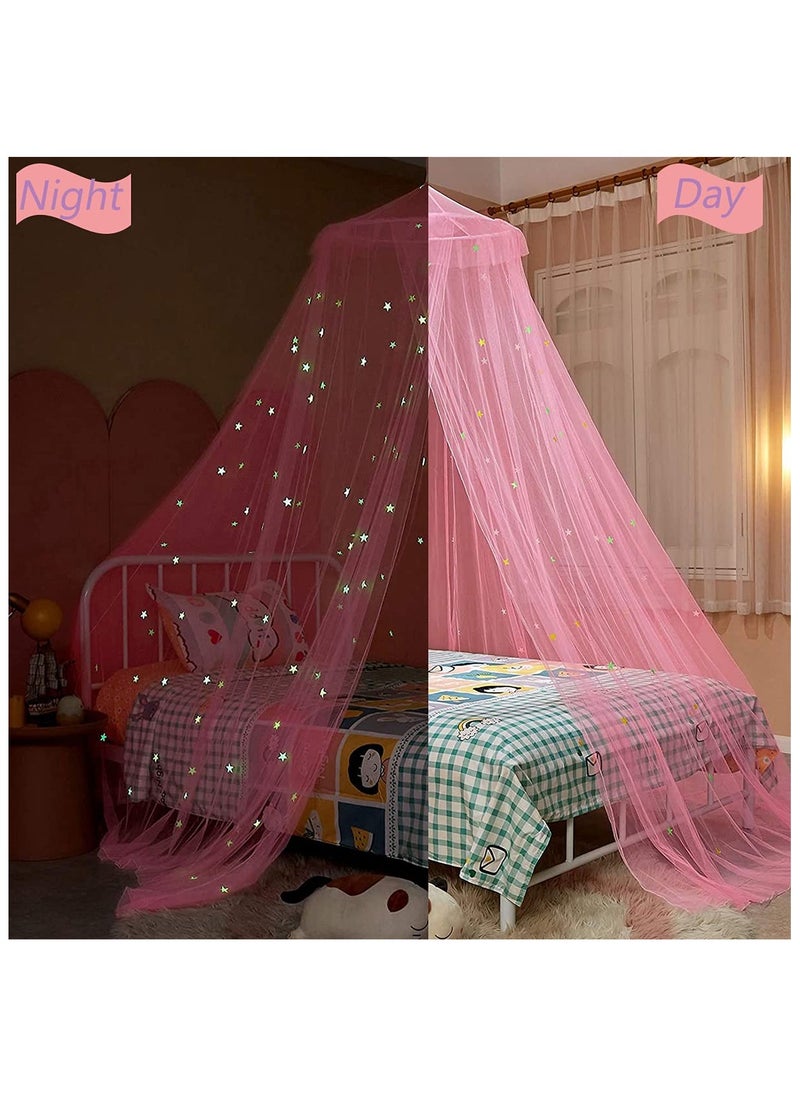 XiuWoo Canopy for 1.5-1.8m Bed with Glow in The Dark Stars,Bed Canopy Curtains for Kids Baby Crib Twin Full Queen Size Bed,Canopy for Girls Room Decor,Pink  - Image 3