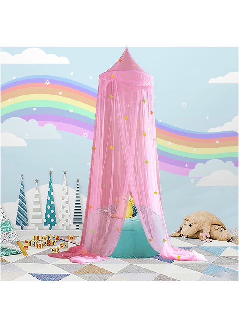 XiuWoo Canopy for 1.5-1.8m Bed with Glow in The Dark Stars,Bed Canopy Curtains for Kids Baby Crib Twin Full Queen Size Bed,Canopy for Girls Room Decor,Pink  - Image 4