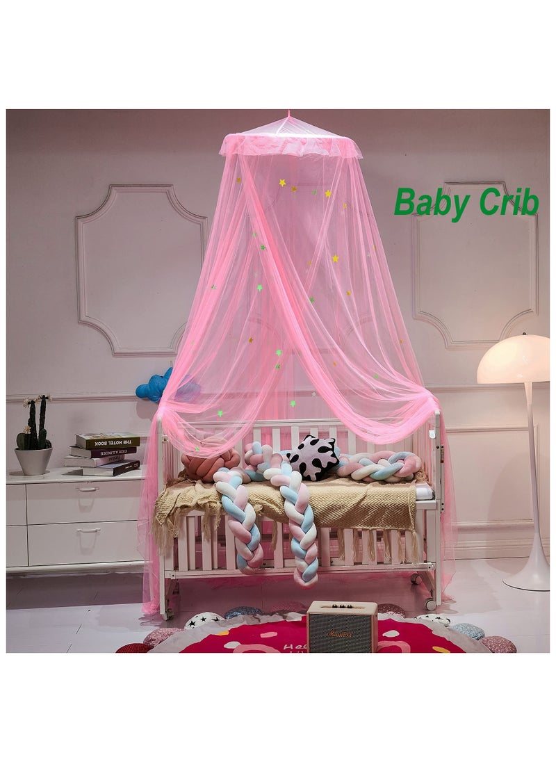 XiuWoo Canopy for 1.5-1.8m Bed with Glow in The Dark Stars,Bed Canopy Curtains for Kids Baby Crib Twin Full Queen Size Bed,Canopy for Girls Room Decor,Pink  - Image 5
