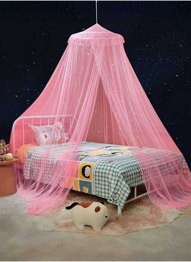 XiuWoo Canopy for 1.5-1.8m Bed with Glow in The Dark Stars,Bed Canopy Curtains for Kids Baby Crib Twin Full Queen Size Bed,Canopy for Girls Room Decor,Pink  - Image 1