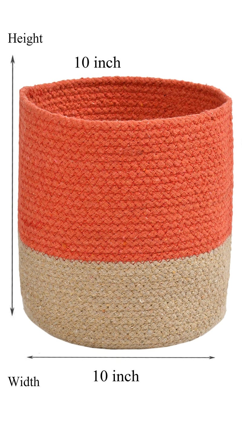 LaVichitra Braided Cotton Baskets | Storage Bins Organizer | Laundry, Toys & Planter Basket- Set of 2 (10 Inch), Orange - Image 2