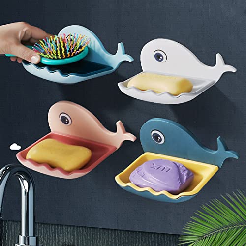 wolpin Soap Stand Holder For Bathroom Kitchen Sink Magic Stickers Wall Mounted (Pack Of 4 Pcs) Soap Dish Holder, Fish Design Multicolour(Plastic) - Image 1