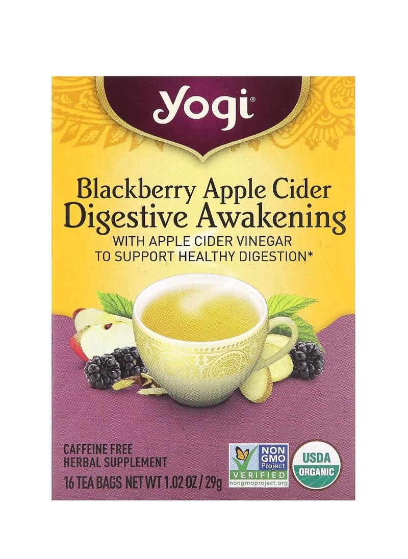 Yogi Tea Digestive Awakening Blackberry Apple Cider Caffeine Free 16 Tea Bags 1.02 oz (29 g)  - Image 1