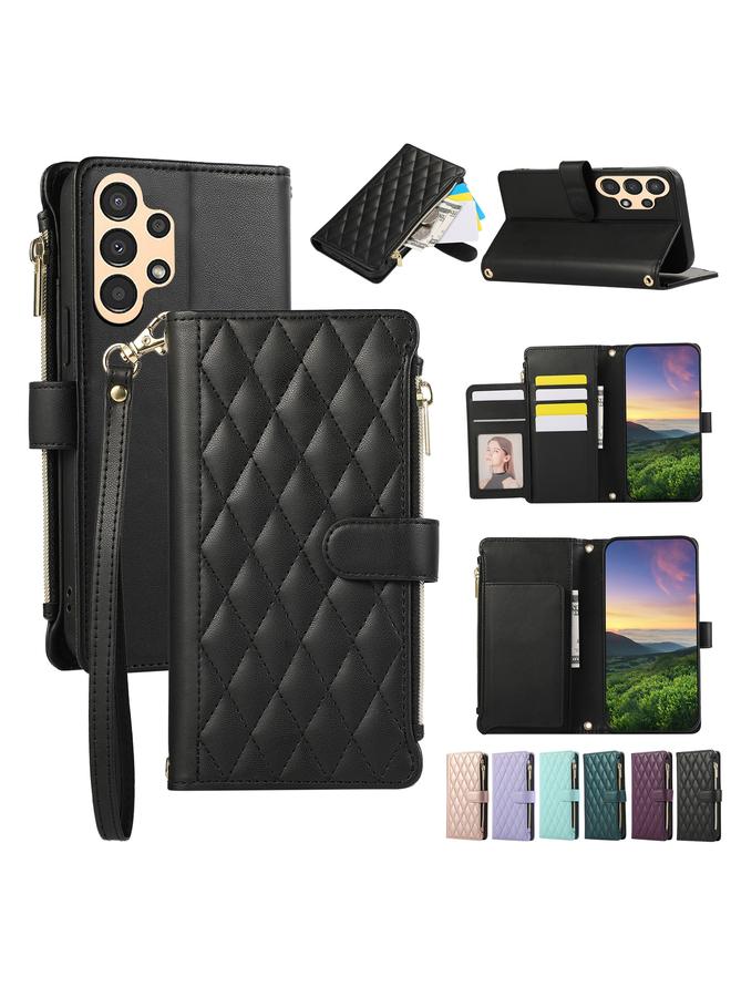 S-TOP Case For Samsung Galaxy A32 4G Rhombic Zipper Wallet Leather Phone Case - Image 1