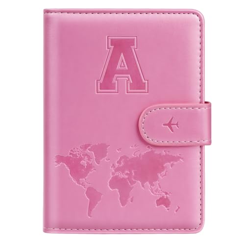 Simikol Passport Holder Cover Initail Letter A-Z Travel Wallet 3D Embossed Design RFID Blocking Card Holder Personalized Gift Passport Cover Wallet, Passport Book Holders for Women and Girls, Pink-A - Image 1