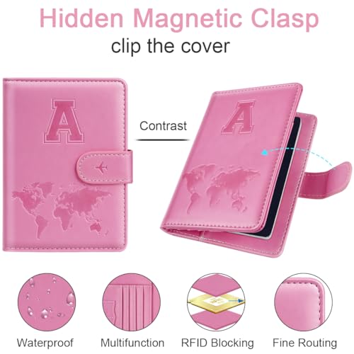 Simikol Passport Holder Cover Initail Letter A-Z Travel Wallet 3D Embossed Design RFID Blocking Card Holder Personalized Gift Passport Cover Wallet, Passport Book Holders for Women and Girls, Pink-A - Image 4