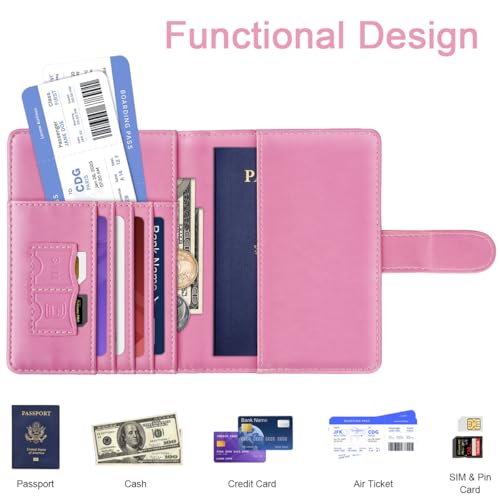 Simikol Passport Holder Cover Initail Letter A-Z Travel Wallet 3D Embossed Design RFID Blocking Card Holder Personalized Gift Passport Cover Wallet, Passport Book Holders for Women and Girls, Pink-A - Image 2