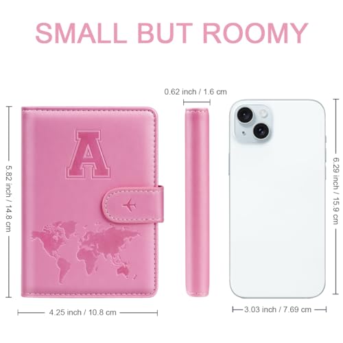 Simikol Passport Holder Cover Initail Letter A-Z Travel Wallet 3D Embossed Design RFID Blocking Card Holder Personalized Gift Passport Cover Wallet, Passport Book Holders for Women and Girls, Pink-A - Image 5