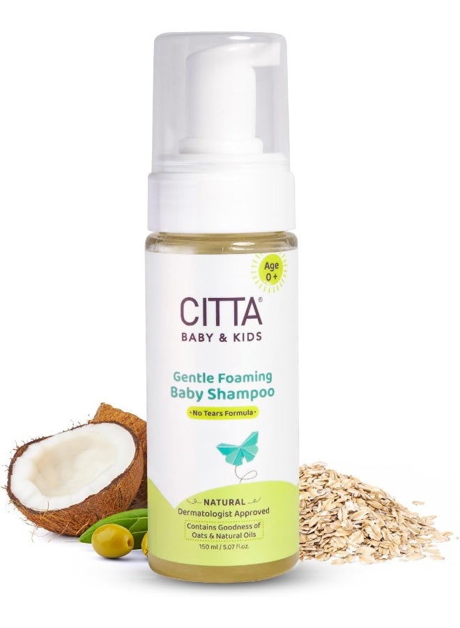CITTA Gentle Tear-free Foaming Baby Shampoo for new born | For delicate scalp | Natural Baby Shampoo For Kids with Coconut Oil, Olive Oil and Oats | Promote hair growth | 150 ml - Image 1