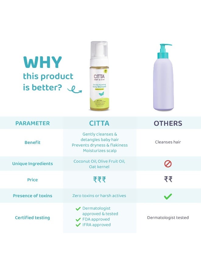 CITTA Gentle Tear-free Foaming Baby Shampoo for new born | For delicate scalp | Natural Baby Shampoo For Kids with Coconut Oil, Olive Oil and Oats | Promote hair growth | 150 ml - Image 5
