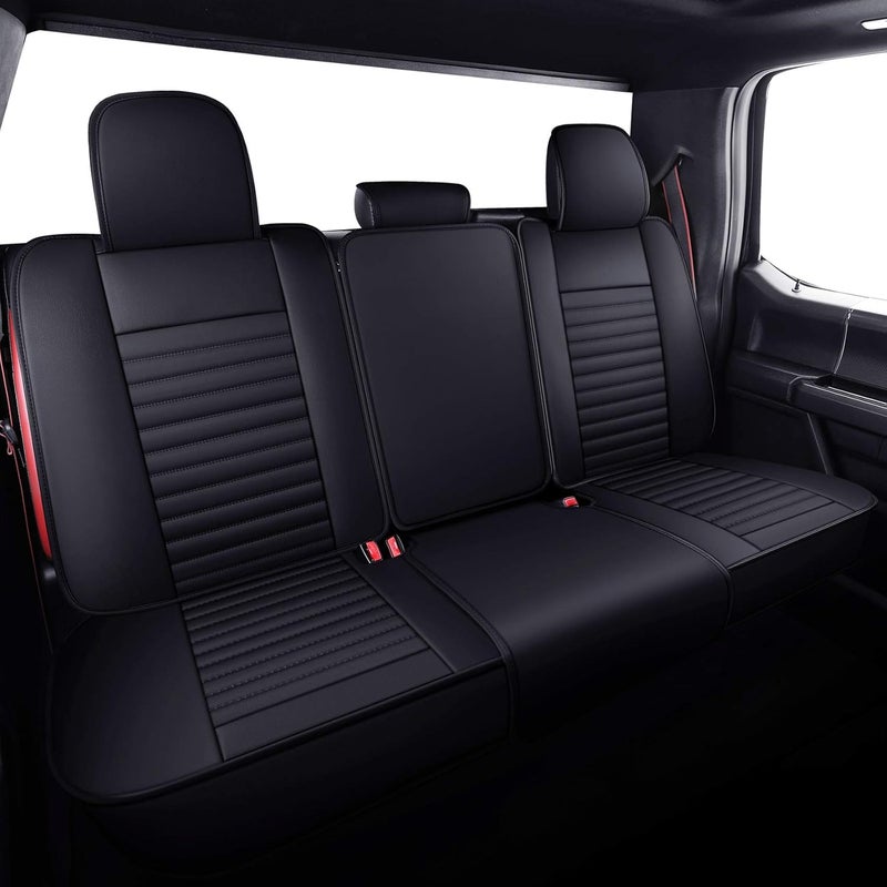 Aierxuan Custom Fit Seat Covers for 2015-2020 Ford F-150, F250, F350, F450 - Waterproof Leather Cushion (Full Set, Black-Red) - Image 4