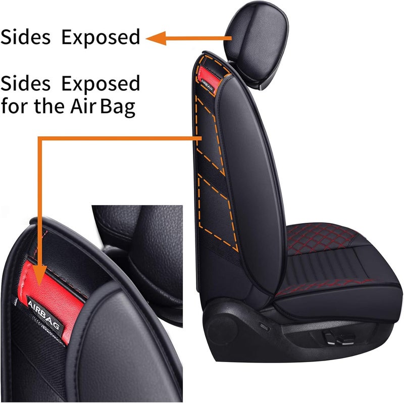 Aierxuan Custom Fit Seat Covers for 2015-2020 Ford F-150, F250, F350, F450 - Waterproof Leather Cushion (Full Set, Black-Red) - Image 5