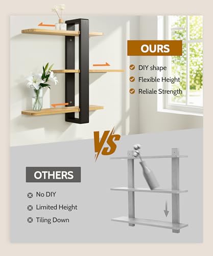 SUMGAR Floating Shelves for Wall Mounted Shelving Unit All Pine Wood 3 Tier Large Shelf for Bedroom Living Room Office Bathroom Home Decoration Storage Plant Photo Display Modern 20in - Image 5