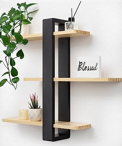 SUMGAR Floating Shelves for Wall Mounted Shelving Unit All Pine Wood 3 Tier Large Shelf for Bedroom Living Room Office Bathroom Home Decoration Storage Plant Photo Display Modern 20in - Image 1
