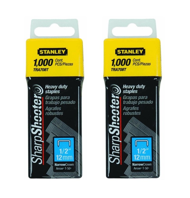 Stanley TRA708T Sharpshooter 1,000 1/2" 12MM steel narrow crown staples T-50 (2 Pack)