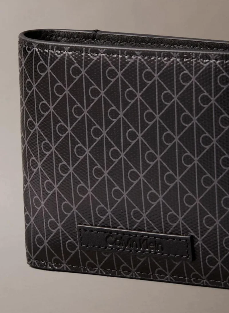 Calvin Klein Black Allover Emblem Logo Bifold Wallet With Coin Pouch for Men | Best Price UAE