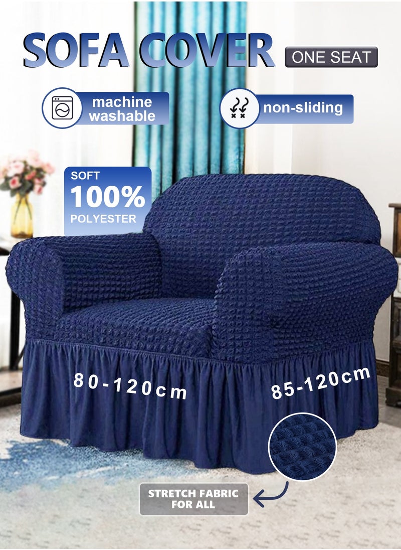 Arabest Elastic Sofa Cover with Skirt,Stretch Sofa Slipcover Furniture Protector Washable Soft Couch Cover for Living Room Elastic Fabric Sofa Cover with Skirt, For Living Room Bed Room For one seater sofa(Dark Blue)  - Image 1