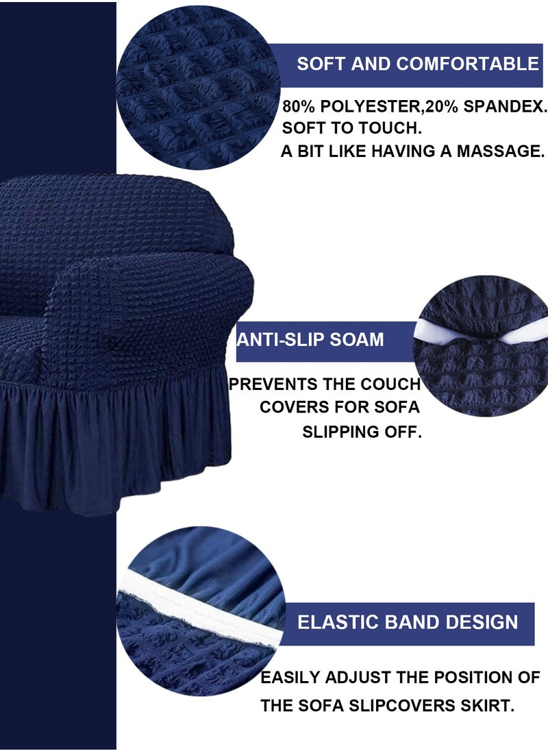 Arabest Elastic Sofa Cover with Skirt,Stretch Sofa Slipcover Furniture Protector Washable Soft Couch Cover for Living Room Elastic Fabric Sofa Cover with Skirt, For Living Room Bed Room For one seater sofa(Dark Blue)  - Image 2