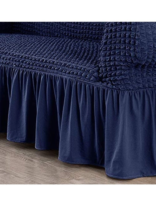 Arabest Elastic Sofa Cover with Skirt,Stretch Sofa Slipcover Furniture Protector Washable Soft Couch Cover for Living Room Elastic Fabric Sofa Cover with Skirt, For Living Room Bed Room For one seater sofa(Dark Blue)  - Image 4