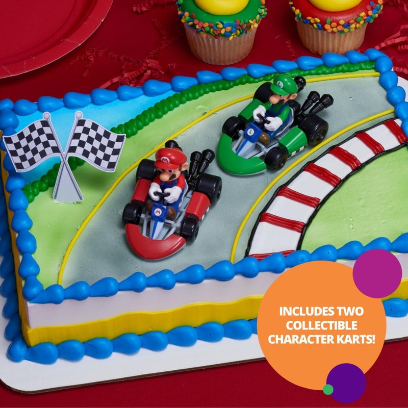 DecoPac DecoSetÂ® Mario Kartâ„¢ Cake Topper, 3 Piece Cake Decoration with Race Kart Toppers & Checkered Flag Decoration, Collectible Character Karts for Hours of Fun After the Party - Image 4