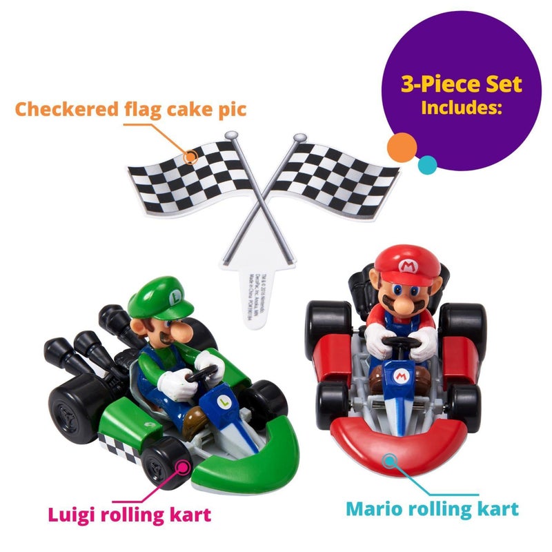 DecoPac DecoSetÂ® Mario Kartâ„¢ Cake Topper, 3 Piece Cake Decoration with Race Kart Toppers & Checkered Flag Decoration, Collectible Character Karts for Hours of Fun After the Party - Image 5