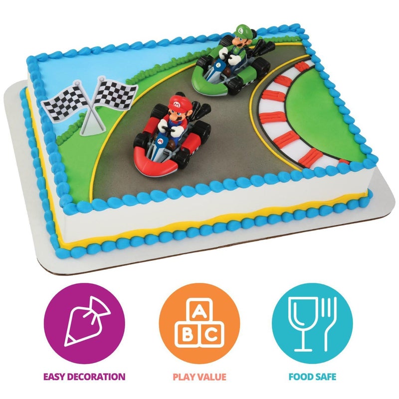 DecoPac DecoSetÂ® Mario Kartâ„¢ Cake Topper, 3 Piece Cake Decoration with Race Kart Toppers & Checkered Flag Decoration, Collectible Character Karts for Hours of Fun After the Party - Image 3