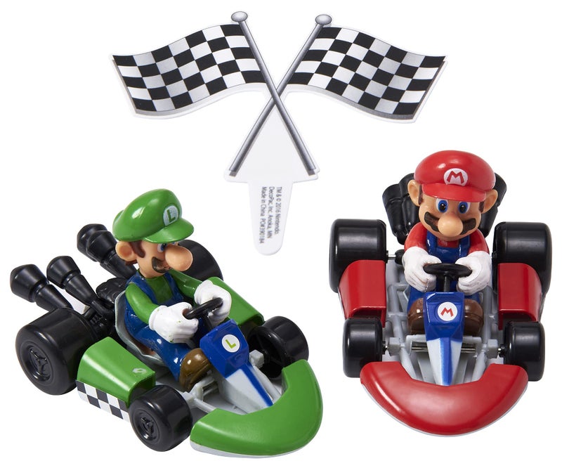 DecoPac DecoSetÂ® Mario Kartâ„¢ Cake Topper, 3 Piece Cake Decoration with Race Kart Toppers & Checkered Flag Decoration, Collectible Character Karts for Hours of Fun After the Party - Image 2