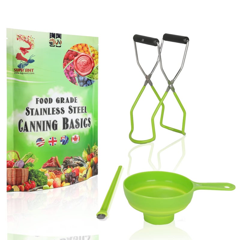 Supa Ant Canning Supplies Starter Kit Food Grade Home Canning Kits Set for Beginners 3 Pieces Including Wide Mouth Jar Funnel Magnetic Lid Lifter Stainless Steel Jar Lifter Assembled in USA