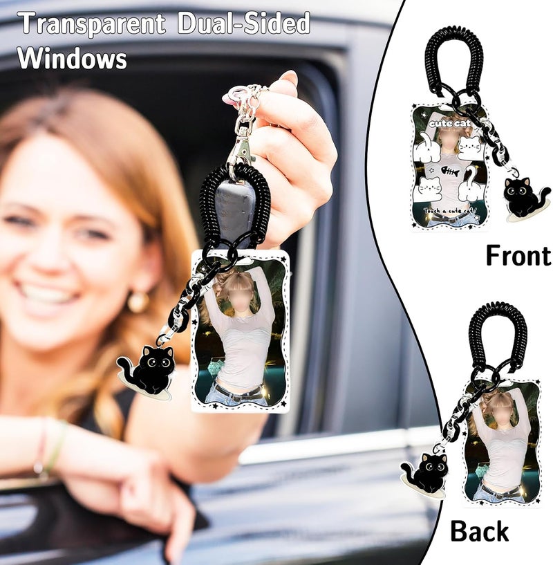 SAMIQU Cat Photocard Holder Keychain – Transparent & Cute Photo Card Holder With Charm for Kpop Photocards,Bus Metro Cards, and ID Badges(Set of 2) - Image 3