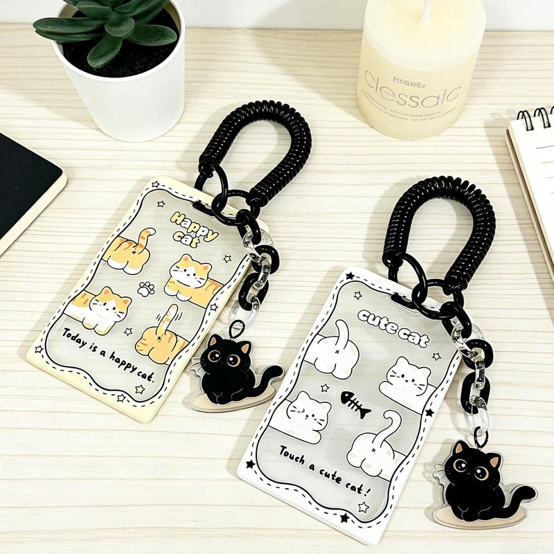 SAMIQU Cat Photocard Holder Keychain – Transparent & Cute Photo Card Holder With Charm for Kpop Photocards,Bus Metro Cards, and ID Badges(Set of 2) - Image 5