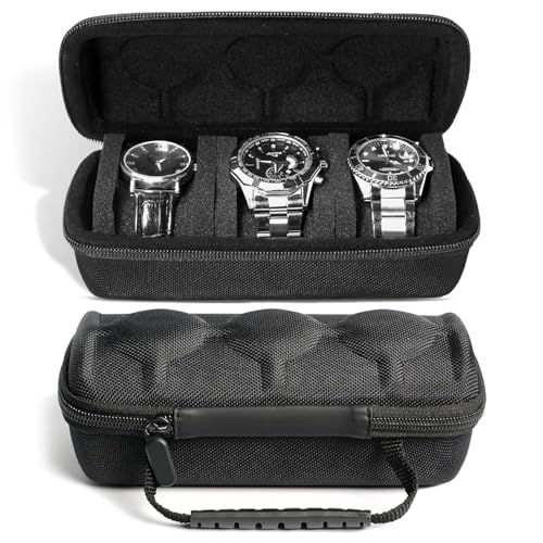 Zeinwap Travel Watch Case Organizer Watch Box with Zipper Heavy Duty Nylon Exterior, Travel Friendly Case Fits All Wristwatches & Smart Watches Up to 60MM Compatible for Apple Watches (3 Slot Zipper) - Image 1