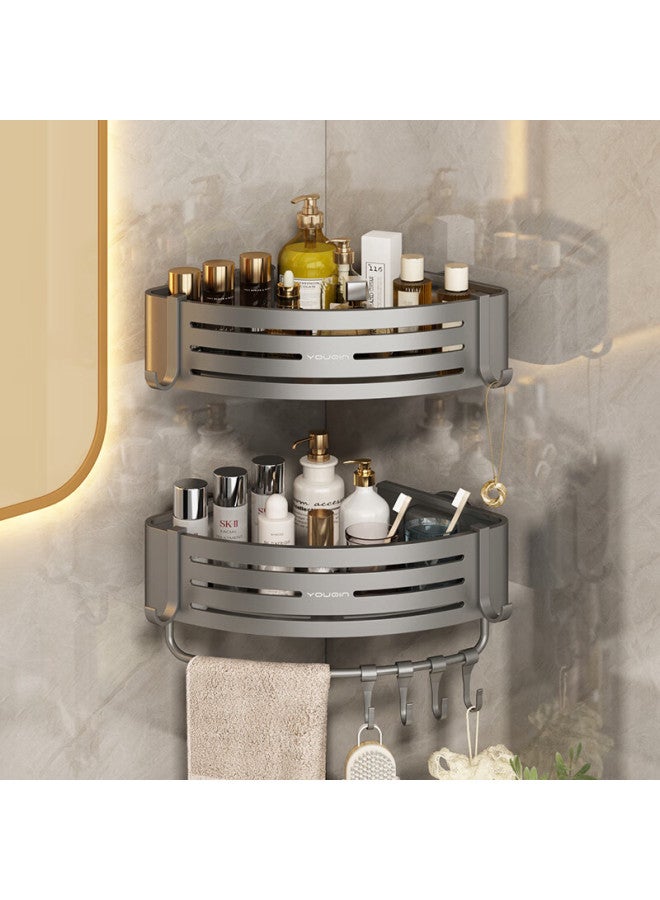 Additive Degree Jiadu Suction Cup Bathroom Storage Rack, Space Aluminum Triangular Shower Organizer, No Drilling Required, Corner Storage Shelf, Wall-mounted - Image 3