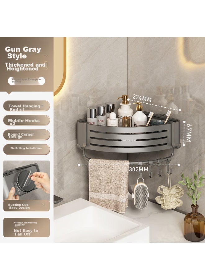Additive Degree Jiadu Suction Cup Bathroom Storage Rack, Space Aluminum Triangular Shower Organizer, No Drilling Required, Corner Storage Shelf, Wall-mounted - Image 1