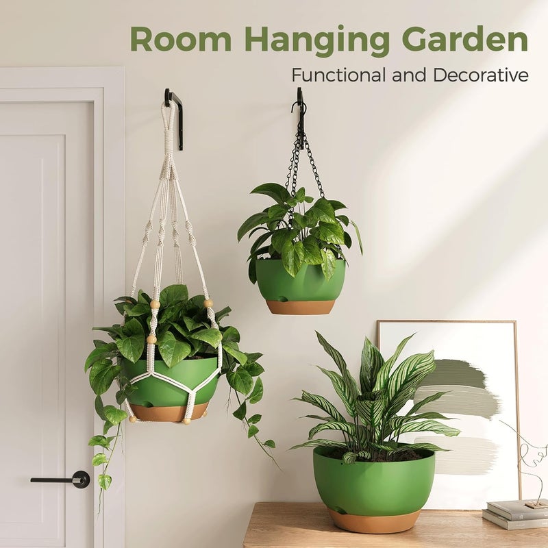 Bamworld 3-Pack Macrame Plant Hangers Indoor with Chain — Self-Watering Hanging Planters w/Drainage Holes & Removable Saucer, (11/9/8 in) — Ideal Plant Hanger for Hanging Plant displays(Green) - Image 5