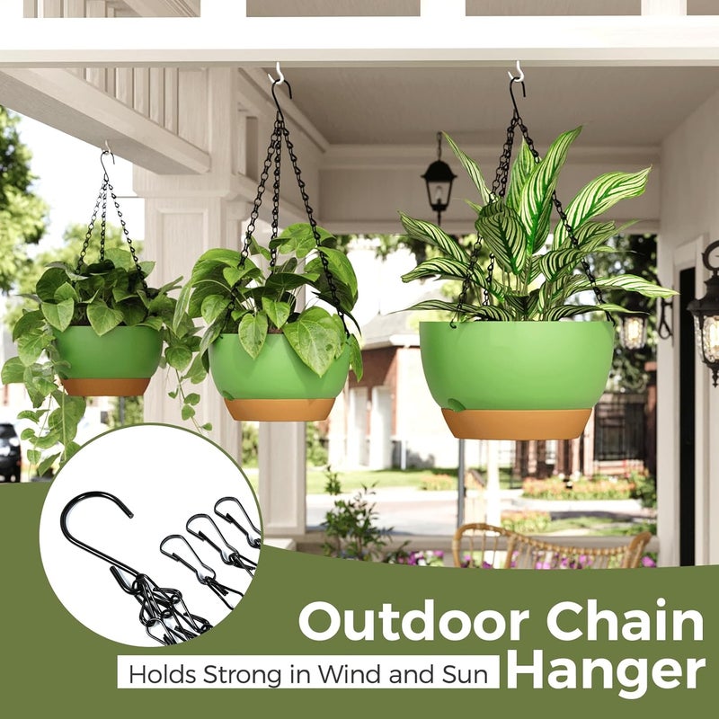 Bamworld 3-Pack Macrame Plant Hangers Indoor with Chain — Self-Watering Hanging Planters w/Drainage Holes & Removable Saucer, (11/9/8 in) — Ideal Plant Hanger for Hanging Plant displays(Green) - Image 4