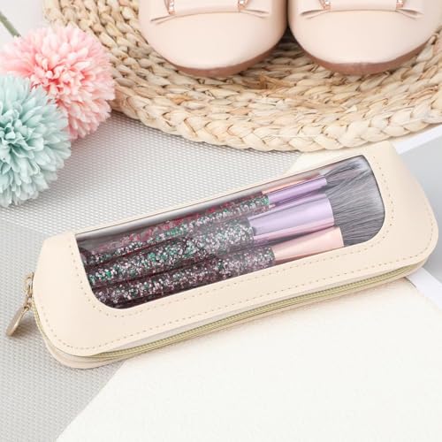 MAYCREATE® 1pcs Makeup Pouch Bag Small Makeup Brush Holder Case Portable Brushes Travel Make Up Pouch for Woman Minimalist Student Stationery Organizer PU Zipper Pencil Case - Image 4