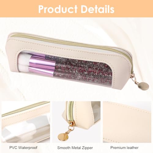 MAYCREATE® 1pcs Makeup Pouch Bag Small Makeup Brush Holder Case Portable Brushes Travel Make Up Pouch for Woman Minimalist Student Stationery Organizer PU Zipper Pencil Case - Image 3