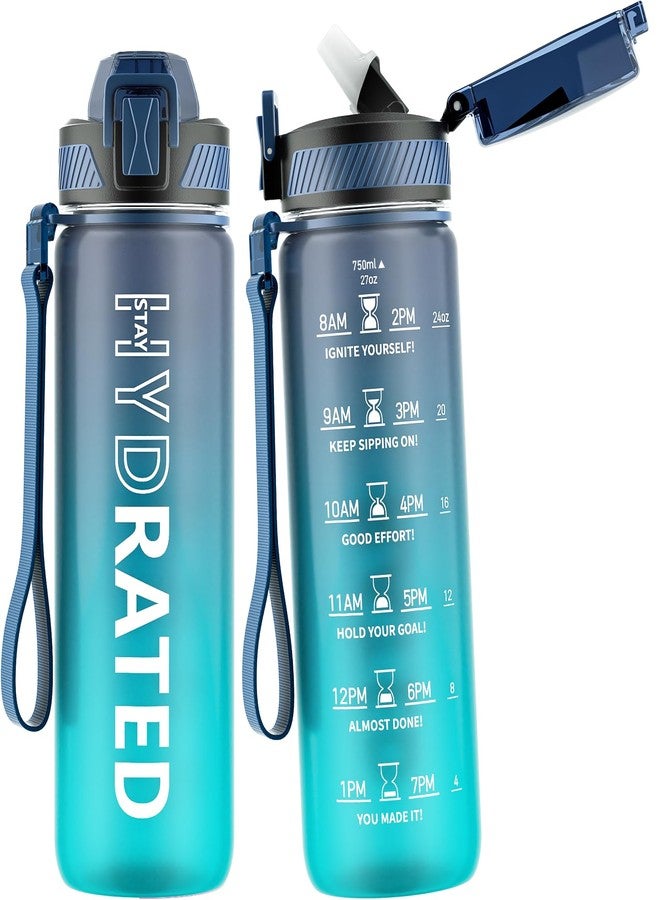 QLUR Water Bottle with Straw, 27oz Motivational Water Bottles with Time Marker to Drink, Tritan BPA Free, 750ml Sports Water Bottle with Carry Strap LeakProof for School Fitness Outdoor (1Pack) - Image 1