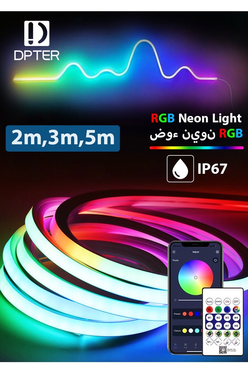 DPTER 5M LED Light Strip RGB Neon light with Remote Control, Plug Charge, Waterproof, Music Sync, DIY Design, Ideal for Patterns lighting, TV Backlighting, Gaming Room, Bedroom, and Indoor Decor – Available in Lengths 2m, 3m, 5m - Image 1