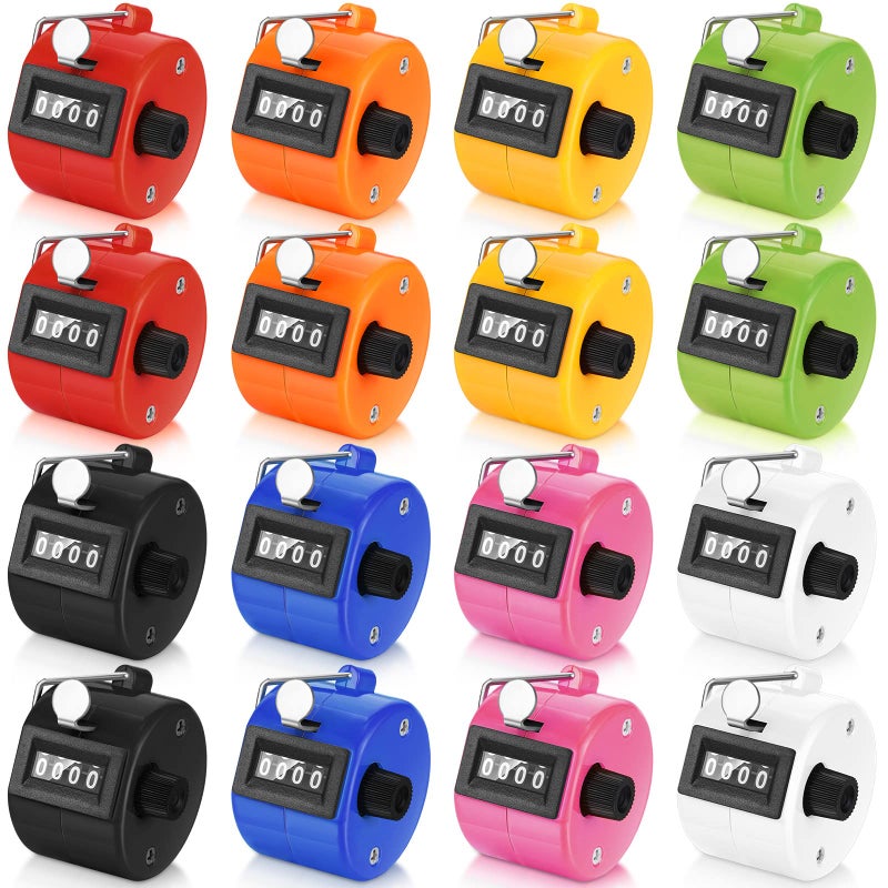 Kathfly 16 Pcs Handheld Clicker Counter 4 Digit Mechanical Tally Counter Assorted Color Pitch Palm for Counting Numbers Knitting Coaching Golf Lap Fishing School Sports Event(Multicolor) - Image 1