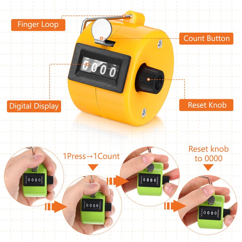 Kathfly 16 Pcs Handheld Clicker Counter 4 Digit Mechanical Tally Counter Assorted Color Pitch Palm for Counting Numbers Knitting Coaching Golf Lap Fishing School Sports Event(Multicolor) - Image 5