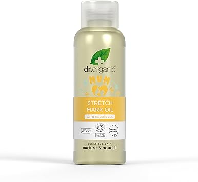 dr.organic Dr Organic Stretch Mark Oil with Calendula Firm Smooth Pregnancy Natural Vegan Reduce appearance of Stretch Marks Dry Skin CrueltyFree Paraben SLS Free Certified Organic 100ml - Image 1