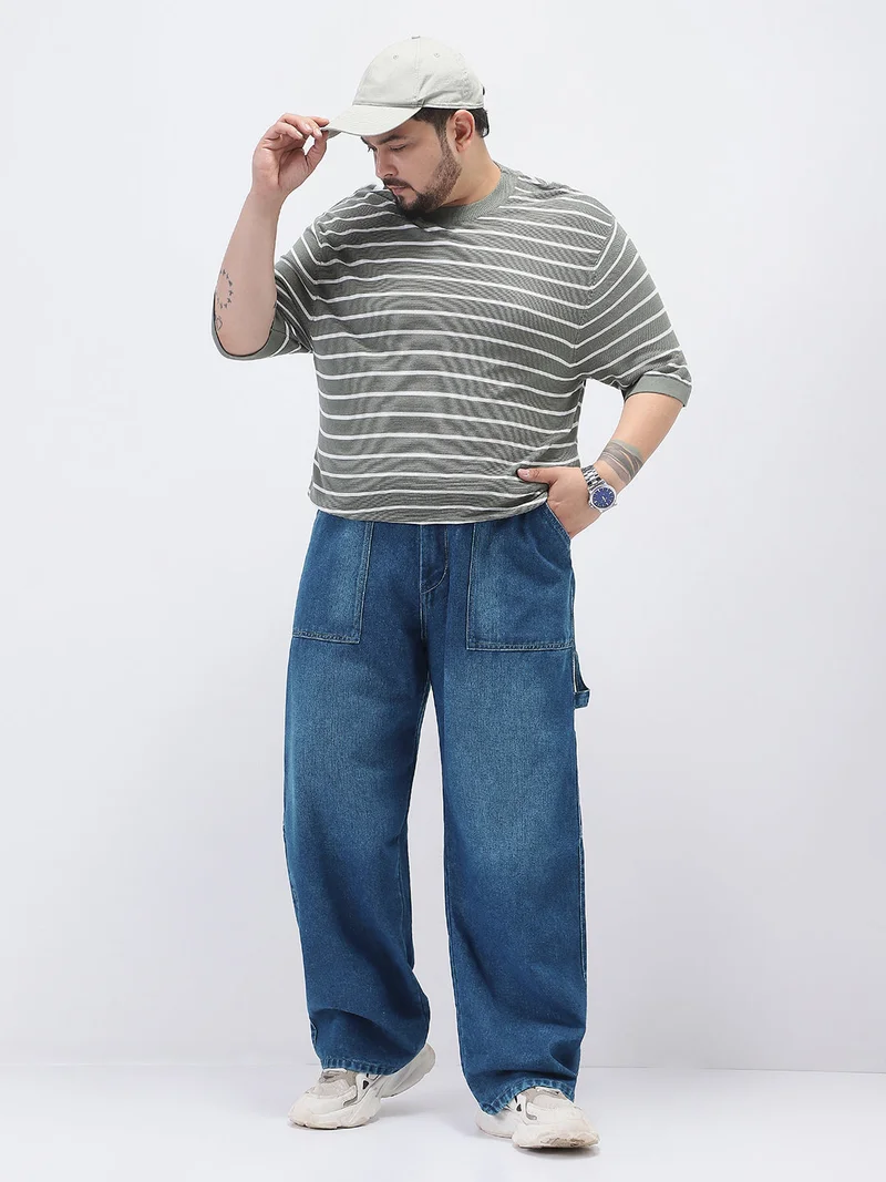 Urbano Fashion  Urbano Plus Men's Blue Loose Fit Cargo Carpenter Jeans with 6 Pockets Non-Stretchable  | Best Price UAE