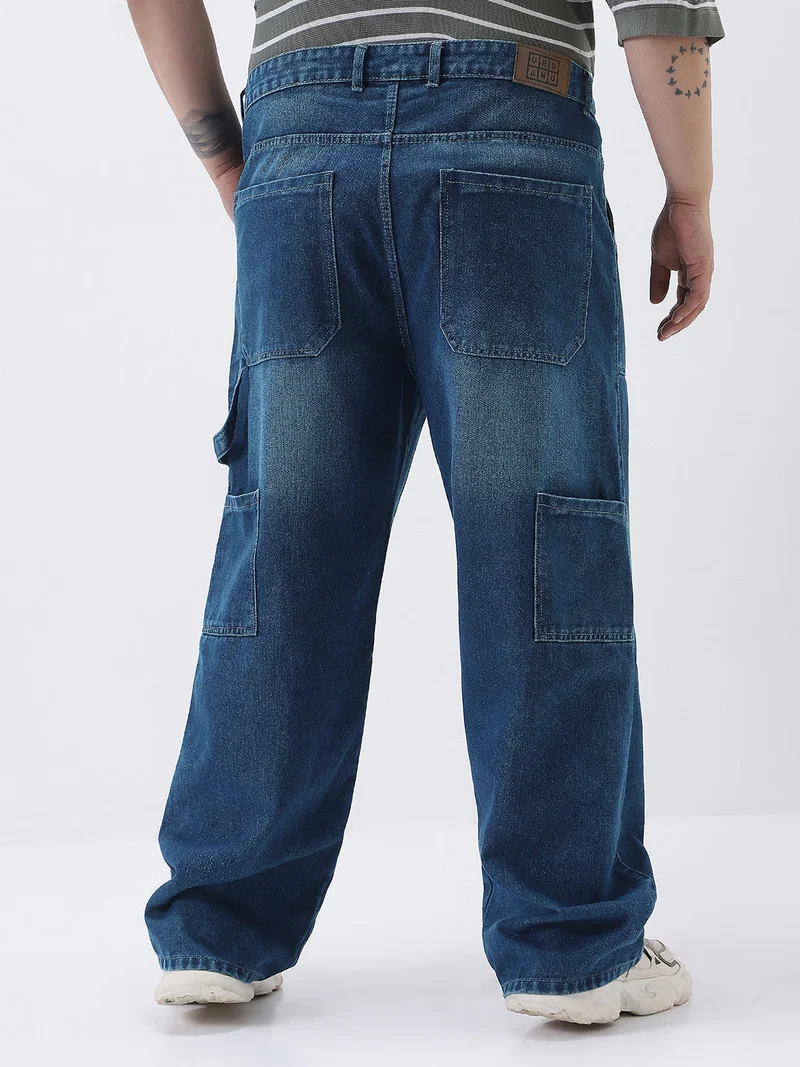 Urbano Fashion  Urbano Plus Men's Blue Loose Fit Cargo Carpenter Jeans with 6 Pockets Non-Stretchable  | Best Price UAE