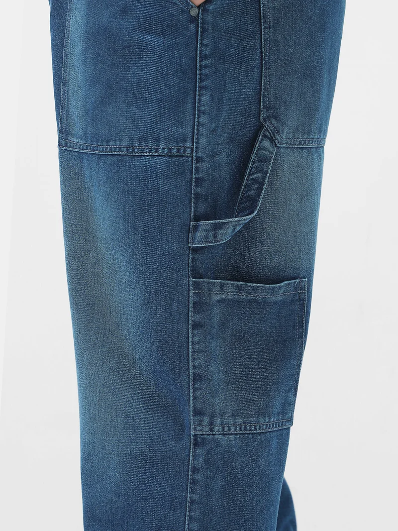 Urbano Fashion  Urbano Plus Men's Blue Loose Fit Cargo Carpenter Jeans with 6 Pockets Non-Stretchable  | Best Price UAE