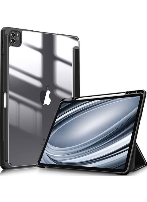 غطاء حماية لجهاز Apple iPad Pro مقاس 12.9 بوصة (2021/2020) الجيل مع حامل قلم رصاص، [يدعم شحن قلم Apple وTouch ID]، غطاء شفاف شفاف مع خاصية الاستيقاظ/السكون التلقائي، أسود