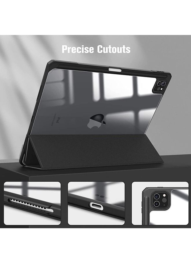 Rock Pow - Protective Case Cover For Apple iPad Pro 12.9 inch (2021/2020) Generation with Pencil Holder, [Support Apple Pencil Charging and Touch ID], Clear Transparent Case with Auto Wake/Sleep,Black - Image 1